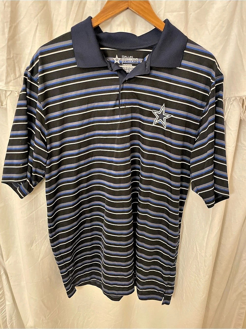 Dallas Cowboys Authentic Striped Polo in Black & Blue Size XL Like New